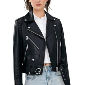 Women's Black Leather Biker Jacket with Zippers and Pockets|Premium Women’s Leather Moto Jacket for Winter – Trendy & Warm|Perfect Winter Style Soft & Durable