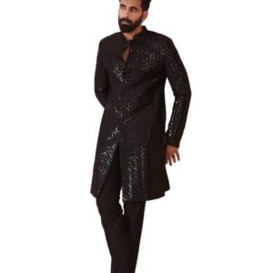 kisah-men-black-embellished-indowestern-sherwani-trouser-set-with-sequinned