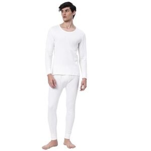 Cotstyle Offwhite Cotton Men Winter Thermal Top & Bottom Set