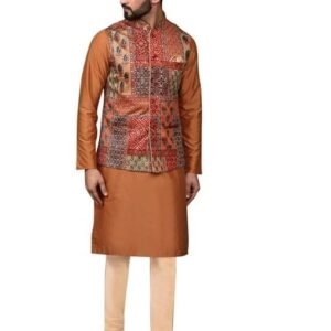 kisah-mens-kurta-jacket-trouser-set-long-sleeves-printed-mandarin-silk-blend-collar-multi-ethnic-wear-set-for-men