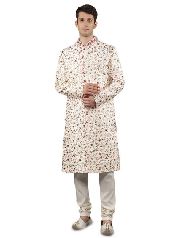 Manish Creations Men;s Embroidered Silk Blend Ethnic Sherwani Set