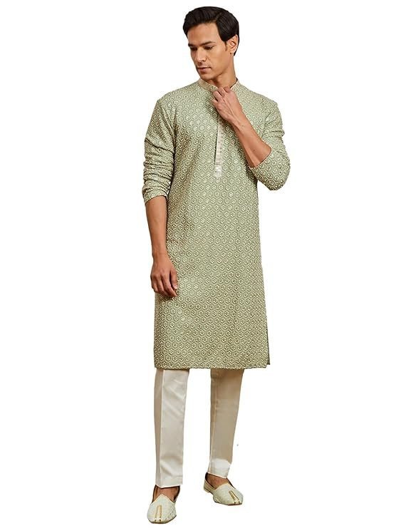 VASTRAMAY Men's Rayon Kurta And Pyjama Set - This men's kurta, pant set exudes elegance with its intricate design and sophisticated color palette.