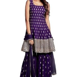 Xomantic Fashion Women's Embroiderd Work Navyblue Color Weding Wear Anarkali Kurta Sharara Set