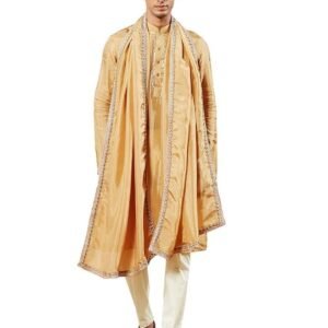 vastramay-mens-tissue-silk-kurta-pyjama-and-dupatta-set-full-sleeves-with-lace-detailing-golden-border-dupatta-for-weddings-festive-occasions